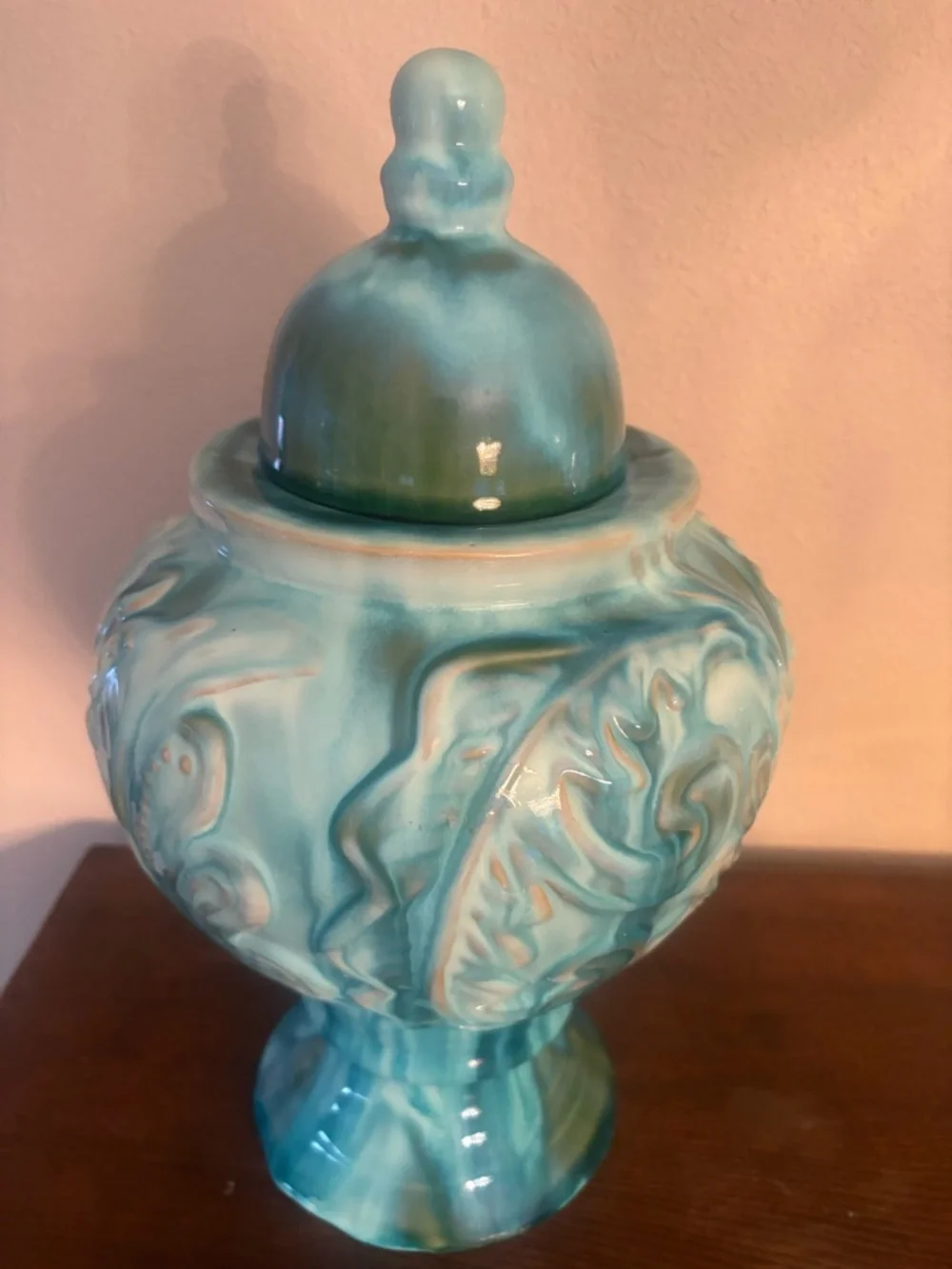 Turquoise Ceramic Decorative Covered Jar - Home Accents